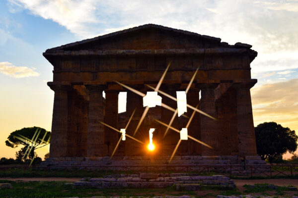 The Temple of Neptune with sunlight coming through the columns.